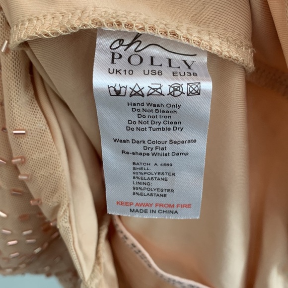 Oh Polly TOULOUSE Embellished Twist Neck Mini Dress in Sand - Picture 7 of 9